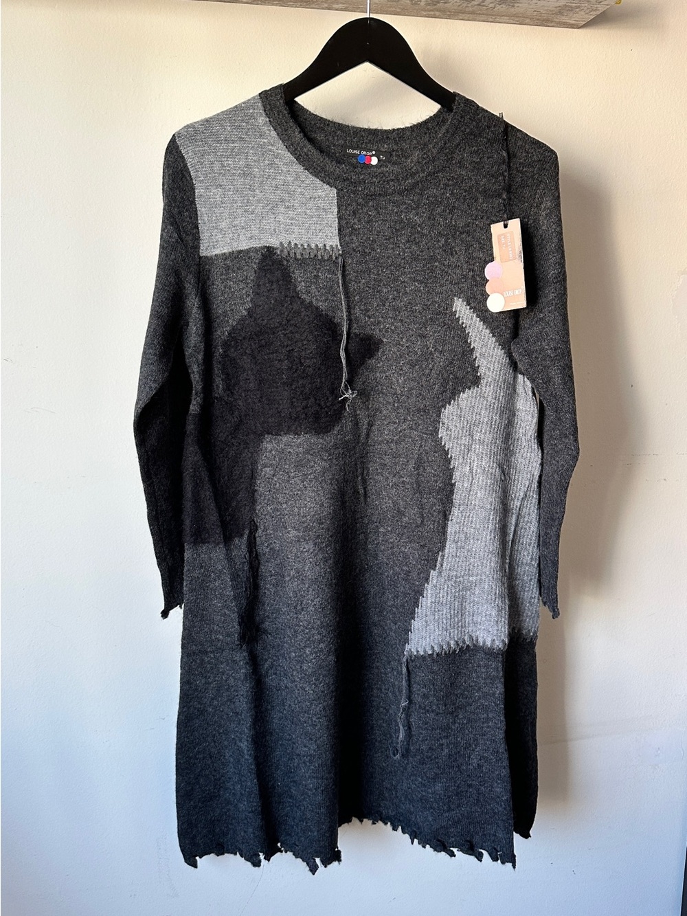 Louise orop Dark Gray Patchwork Knit Women’s Sweater Dress